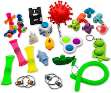 Load image into Gallery viewer, B-THERE Fidget Toys for Kids and Adults Cool Sensory ADHD Autism Set of 25 Push Pop it Bubble Pea Flip Chain Cube Marble Snake Great for The Classroom
