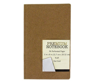 B-THERE Premium Journal - Dot Grid Pages, Kraft Cover 5in x 8in. 96 Preforated Pages w/Dotted Grid (4 Notebooks)