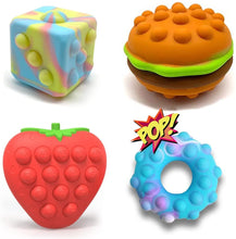 Load image into Gallery viewer, B-THERE 3D Pop It Fidget Set of 4, Silicone Push Bubble Toys, Hamburger Strawberry, Dice, Circle Stress Relief Ball, Sensory, Hand, Adult Kids, Relief, Bubbles, Educational, Poppers
