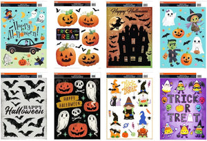 B-THERE Halloween Fall Decorations 12" x 17" Window Clings, Halloween Decor Bundle of 8 Sheets