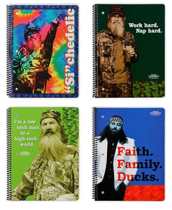 4 Duck Dynasty Spiral Bound Notebooks - 90 Wide Ruled Sheets 10.5" x 8" - Duck Dynasty Merchandise, Si Notepads, Faith Family Ducks Journals