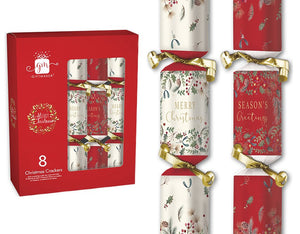 Christmas Crackers Set - Traditional Merry Christmas & Seasons Greetings Includes 8 Popper Crackers