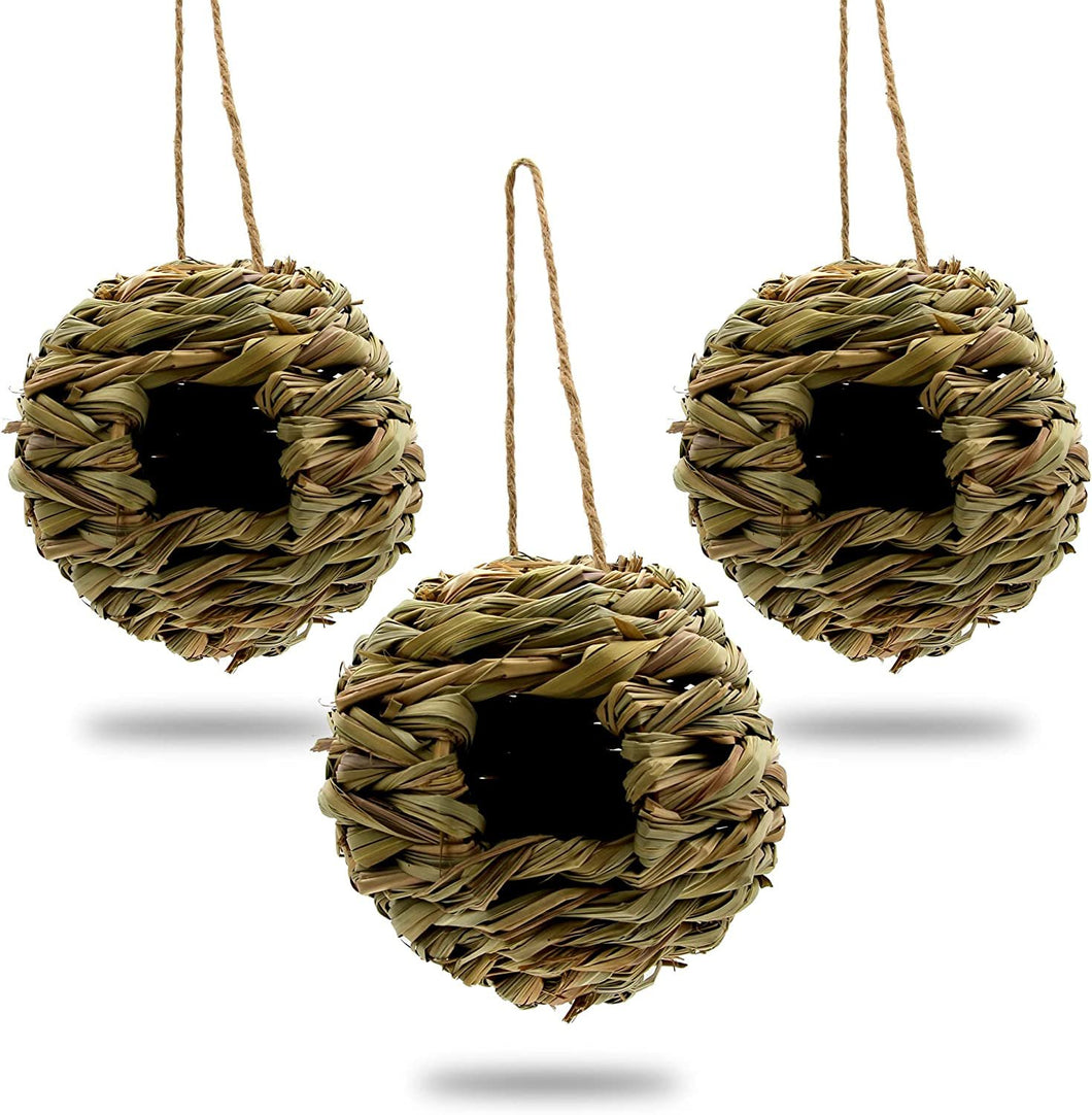 3 Pack of Humming Bird Houses for Outdoors, Hanging Nest for Small Birds Roosting, Hand Woven Nests for Wren, Finch, and More (Ball)