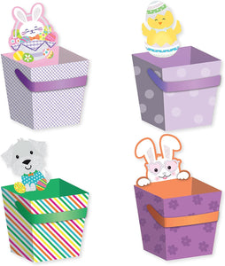 Pack of 4 Easter Die-Cut Treat Baskets! Cute Holiday Characters for Easter Gift Favor Boxes