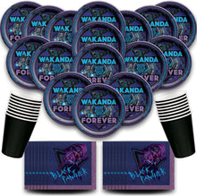 Load image into Gallery viewer, B-THERE Party Supplies Bundle Black Panther Wakanda Forever Party Pack Seats 16 - Napkins, Plates and Cups - Childrens Party Supplies
