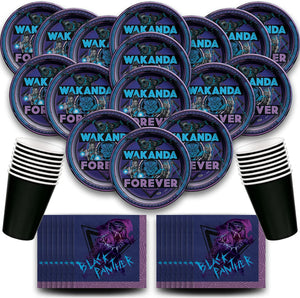 B-THERE Party Supplies Bundle Black Panther Wakanda Forever Party Pack Seats 16 - Napkins, Plates and Cups - Childrens Party Supplies