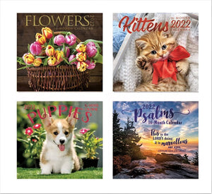 B-THERE 16 Month Premium Mini Wall Calendar 2022 Set of 4 Each Month Displays Full-Color Photograph. Puppies, Psalms, Flowers, Kittens