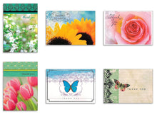Load image into Gallery viewer, Assorted Thank You Appreciation Cards Bulk Blank Note Cards Set 48 Pack Assortment &amp; 6 Designs, Baby Shower, Wedding, Bridal Shower, Condolence, Butterfly, Flower

