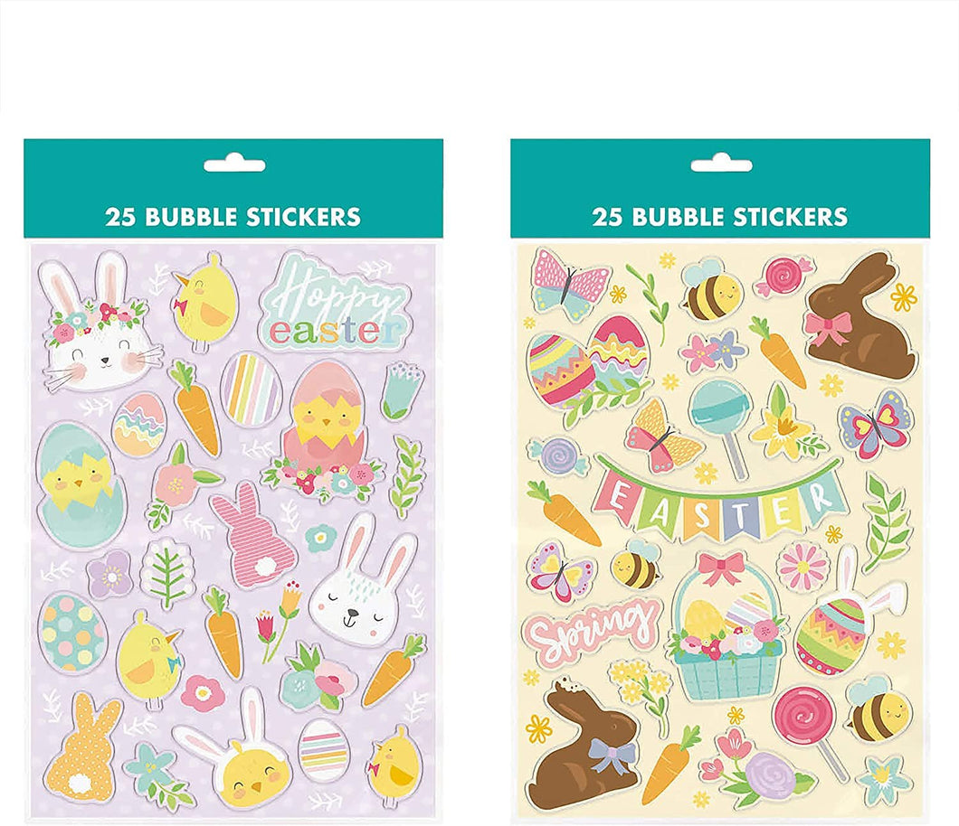 B-THERE 2-Pack Easter Bubble Stickers of Rabbits, Carrots, Colored Eggs, Spring, Baskets, Happy Easter