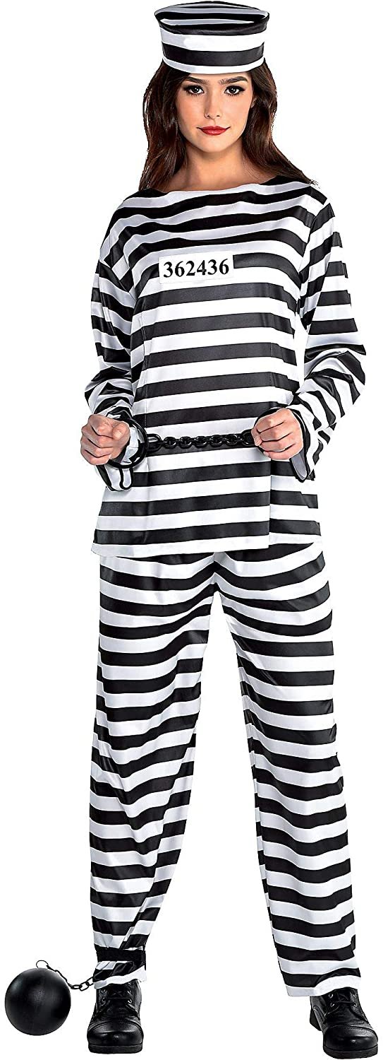 amscan 840258 Women Jail Prisoner Costume Set - Standard Size Black/White