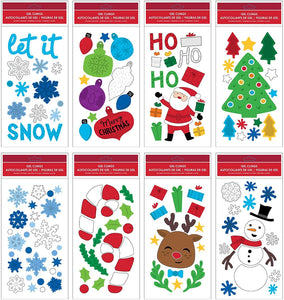 B-THERE Bundle of Merry Christmas Holiday 5.5" x 12" Window Gel Clings, Snowman, Snowflakes, Santa Claus, Trees, Ornaments and More