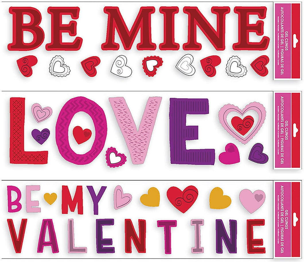 B-THERE Bundle of Valentine's Day Window Gel Clings, Hearts, Love, Be Mine, Be My Valentine