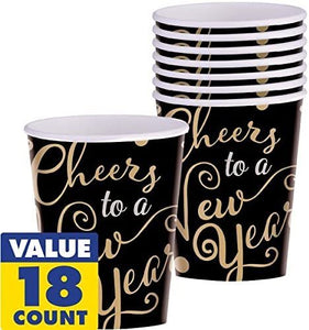 amscan Elegant New Year Party Cheers to a New Year Paper Cups, Black, 9 oz