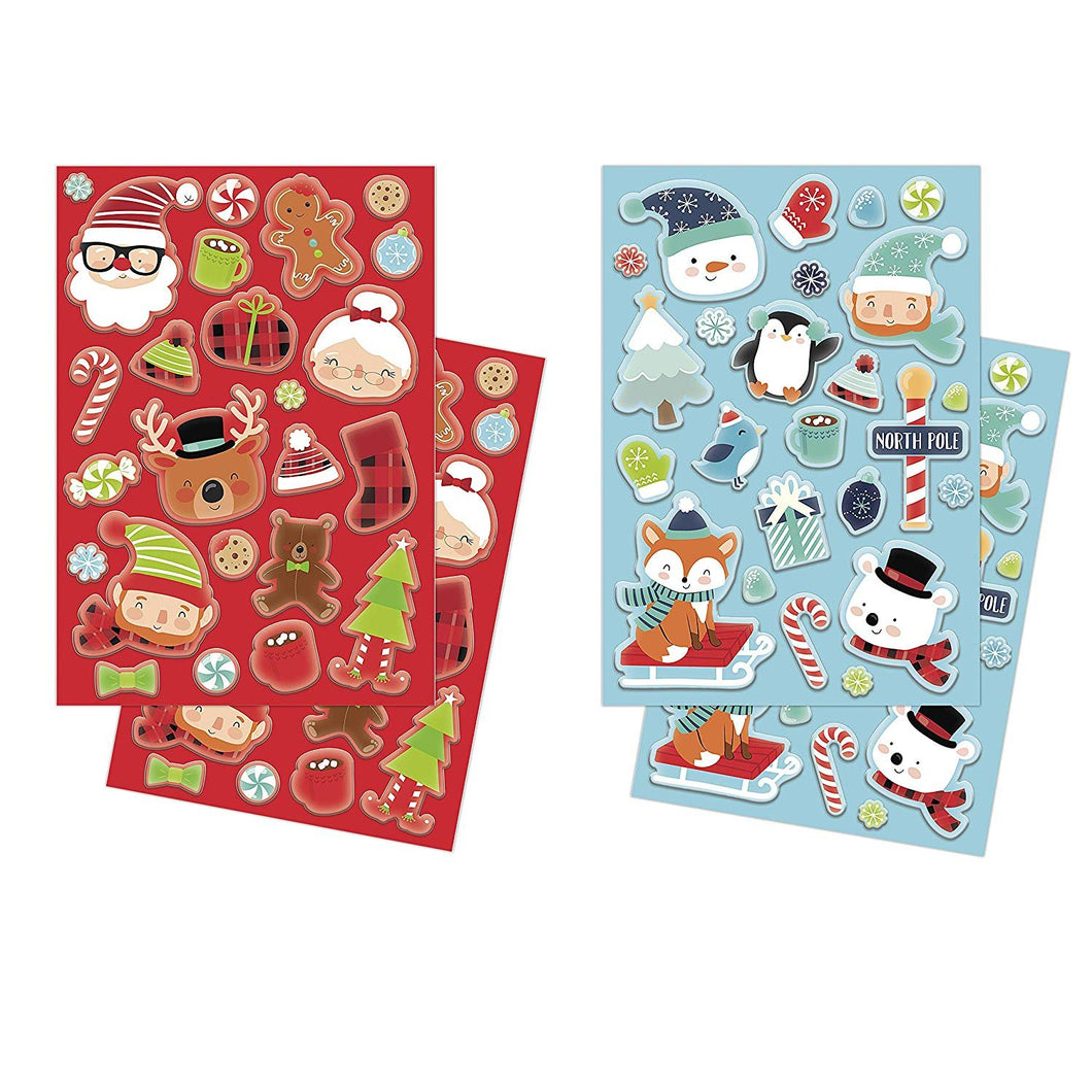 B-THERE Bundle of 4 Holiday Bubble Sticker Sheets. 3D Christmas Pop-Out Bubble Stickers for Children