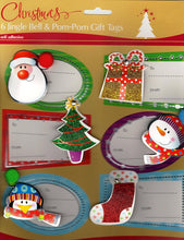 Load image into Gallery viewer, Christmas Gift Tags Embelished Sparkle Glitter Holiday Present Name Tags Stickers Peel and Stick Labels 18 Jumbo Stickers in 6 Assorted Designs Santa, Penguin, Snowman, Stocking, Tree, Present
