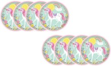 Load image into Gallery viewer, Amscan Party Supplies, Magical Unicorn Round Plates, Multicolor, 9&quot;, 8ct
