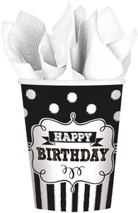 Amscan Disposable Chalkboard Birthday Paper cups, 9 oz, Black