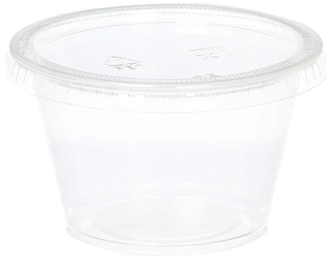 B-KIND Disposable 4oz Plastic Condiment Cups with Lids, Sample Cup, Jello Shot Cups, Salad Dressing, Souffle Portion, Sampling (50, Clear)
