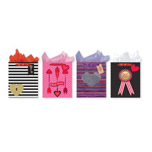 Load image into Gallery viewer, Pack of 4 Large Valentine&#39;s Gift Bags. Assortment of Foil and Glitter Embellishments
