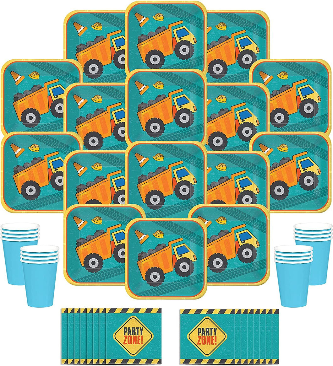 Construction Truck Party Decorations Supplies for 16 with Plates, Napkins, and Cups