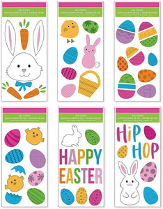 B-THERE Bundle of Happy Easter Window Gel Cling Decorations 5.5" x 12", Colored Eggs, Bunny Rabbit, Peeps