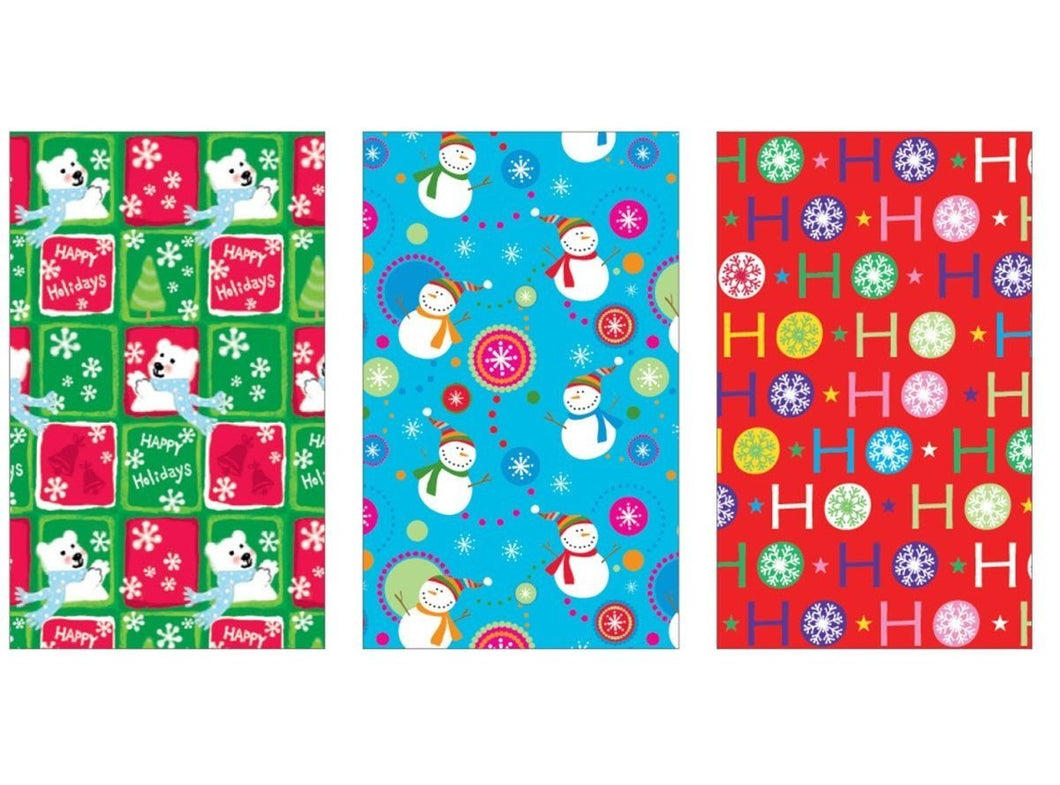 Premium Christmas Gift Wrap Bright Holidays Wrapping Paper for Men, Women, Boys, Girls, 3 Different Designs 18 Ft X 40 in Rolls Included Snowman, Polar Bears, HOHOHO, Happy Holidays