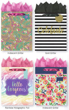 Load image into Gallery viewer, Pack of 4 Large All Occasion Gift Bags. Assortment of Foil and Glitter Embellishments
