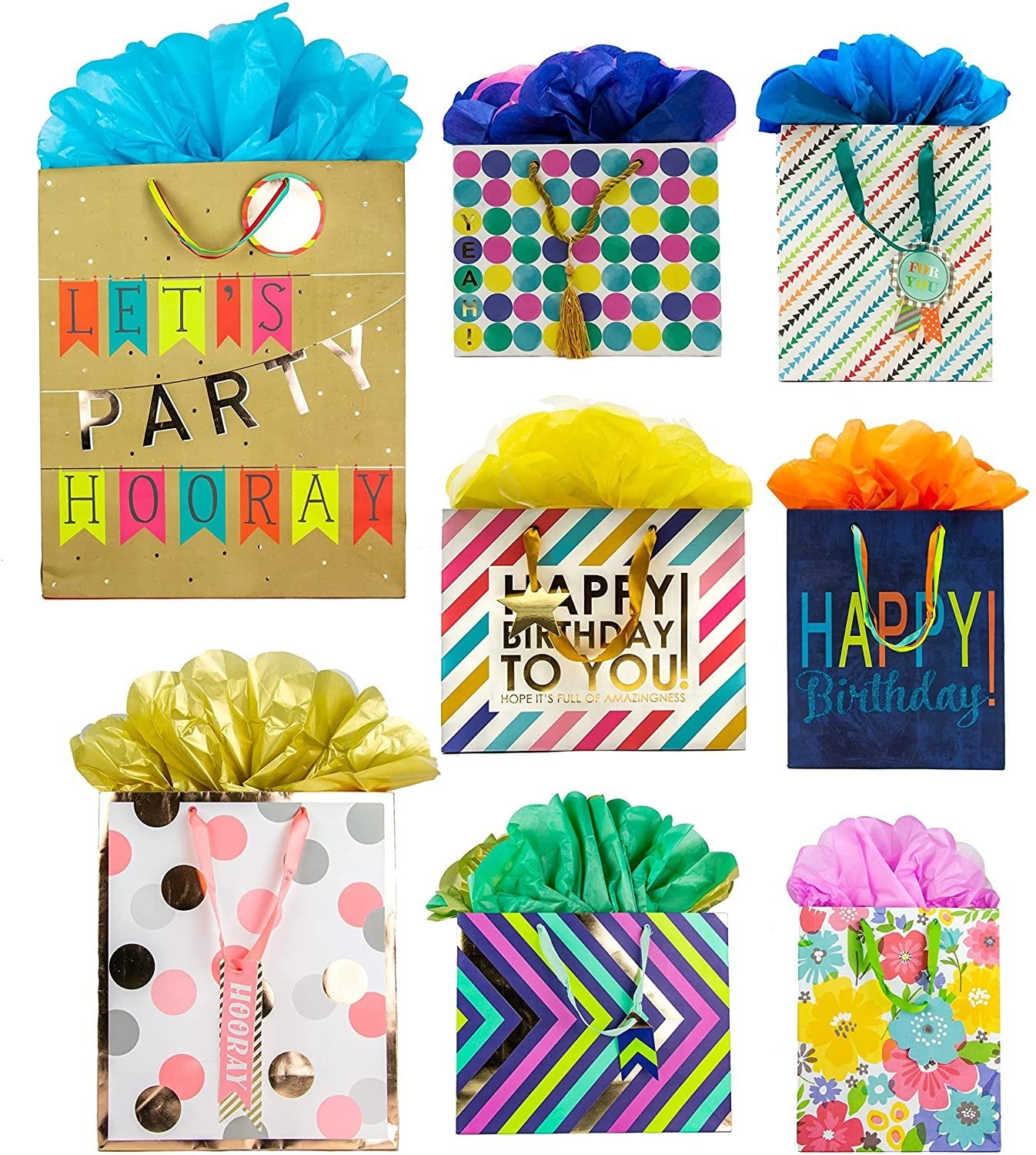 Bundle of 8 GoGo Gift Bags, Embellished All Occasion, Everyday, Happy