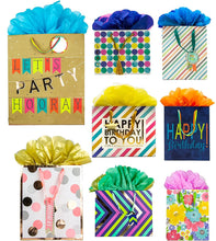 Load image into Gallery viewer, Bundle of 8 GoGo Gift Bags, Embellished All Occasion, Everyday, Happy Birthday Assorted Sizes, Tissue Paper Included
