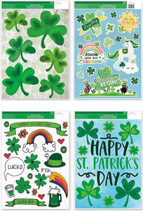 St. Patricks Day Window Clings Set with Shamrocks, Clovers, Rainbows, & More
