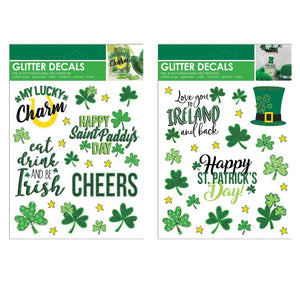 B-THERE Bundle of St. Patrick's Day Glitter Decals 5.5” x 7” with Shamrocks, Clovers, Irish, Ireland, My Lucky Charm, Top Hat, Cheers