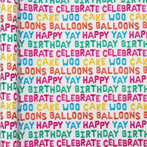 Birthday Gift Wrap Wrapping Paper for Boys, Girls, Adults. 6 Cute & Funny Different Designs of 8 ft X 30 Roll! Includes Cactus, Fruit, Rainbows, Rainbow Sprinkles, Pizza, Balloons, Donuts, Ice Cream