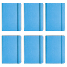 Load image into Gallery viewer, Personal Notebook Set (6 Notebooks Total) 5.8&quot; x 8.3&quot; Lined Pages, Stationery Notepads w Textured Colored Covers, Elastic Band and Ribbon Bookmarks (BLUE)
