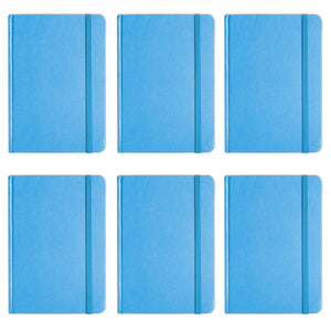 Personal Notebook Set (6 Notebooks Total) 5.8" x 8.3" Lined Pages, Stationery Notepads w Textured Colored Covers, Elastic Band and Ribbon Bookmarks (BLUE)