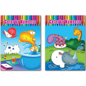 B-THERE My First Toddler Color by Number Coloring Book Set, Giraffe, Birds, Wales, etc. 2 Pack