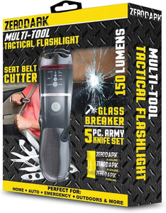 ZeroDark Pocket Knife Flashlight Multitool Emergency Car Kit with Car Window Breaker Seatbelt Cutter - 10-in-1 Car Escape Tool with Swiss Army Knife, Batteries Included
