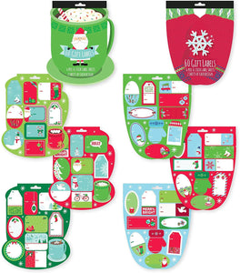 Pack of 2 Die Cut Christmas Holiday Gift Tag Label Booklet, 120 Folk Labels