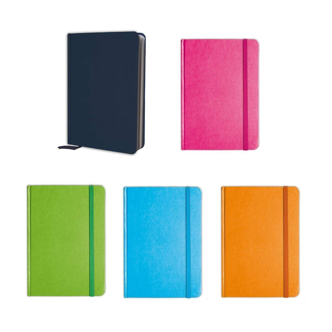 B-THERE Bundle of 5 Colorful Personal Notebooks, Notebook Set Lined Pages, Stationery Notepads w Textured Colored Covers, Elastic Band and Ribbon Bookmarks