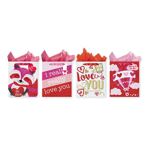 Pack of 4 Large Valentine's Gift Bags. Triple Glitter Embellishment on Each Bag