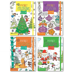 Christmas Coloring Books Set of 4 Pocket Sized with Elastic Bands & 80 Sheets Per Book