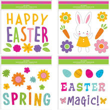 Load image into Gallery viewer, Easter Window Gel Clings - Pack of 4 Sheets of Easter Window Sticker Decorations with Happy Easter, Bunny, Eggs and More!
