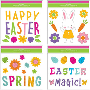 Easter Window Gel Clings - Pack of 4 Sheets of Easter Window Sticker Decorations with Happy Easter, Bunny, Eggs and More!