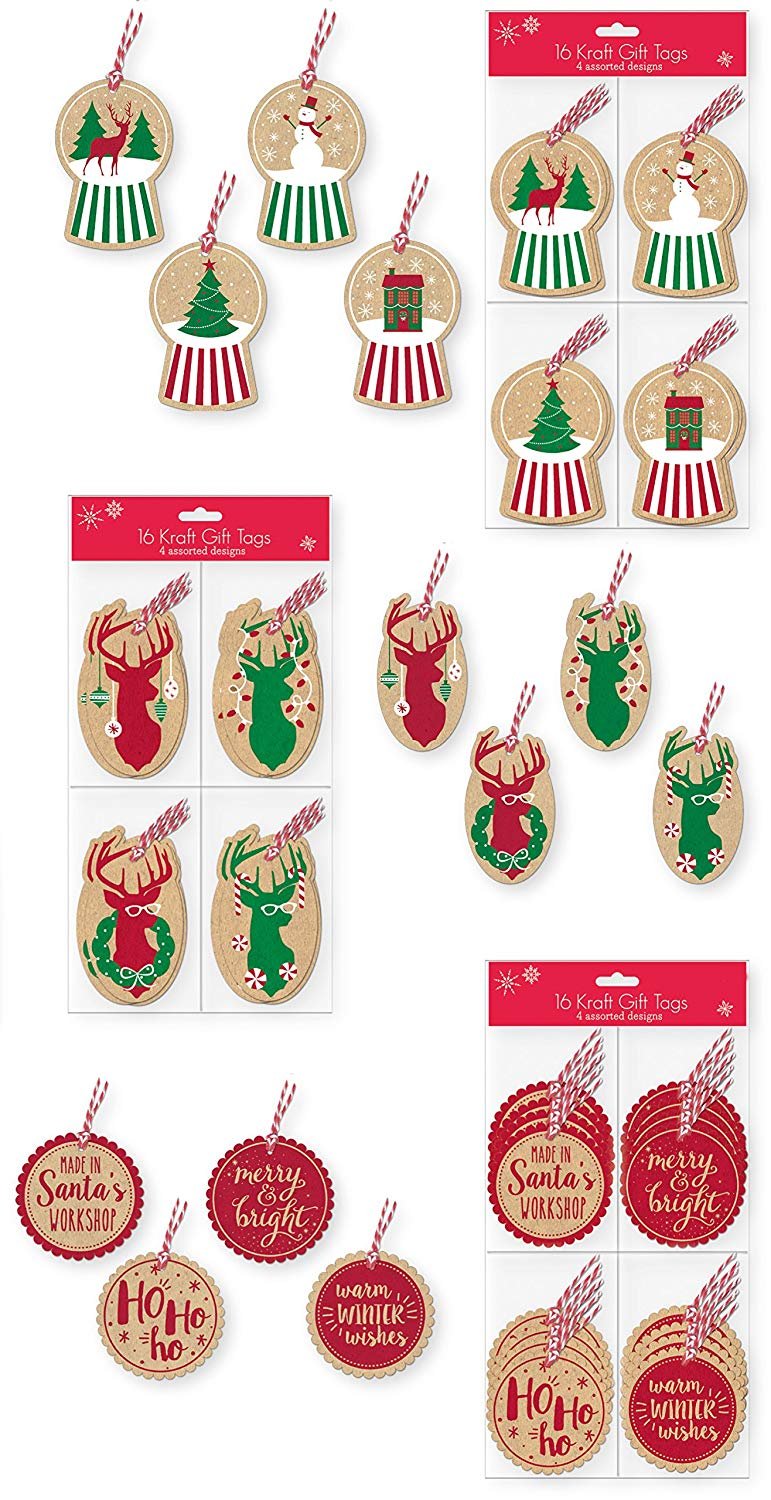 Christmas Gift Tags Pack of 48 Assorted Kraft Gift Tags 2.5