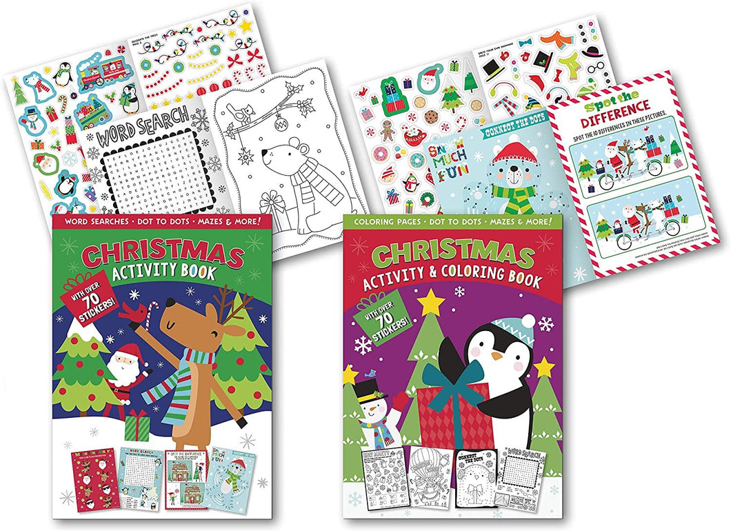 B-THERE Christmas Super Sticker Activity Book Set of 2 Xmas Activity Books, Filled with Fun Including: Dot-to-Dot, Word Search, Spot The Difference and More!