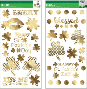 B-THERE Bundle of St Patricks Day Decorations 8" x 17" Window Decals, Foil Clings, Designs Including: kiss me, Happy St. Patricks Day, Blessed, Clovers, & More