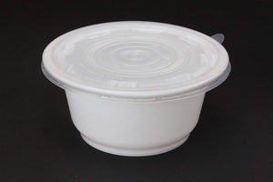 Microwavable 36oz White Plastic Bowls w/ Lids, Rigid Recyclable Containers Food Storage for Hot or Cold Foods (50 count)