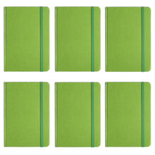 Load image into Gallery viewer, Personal Notebook Set (6 Notebooks Total) 5.8&quot; x 8.3&quot; Lined Pages, Stationery Notepads w Textured Colored Covers, Elastic Band and Ribbon Bookmarks (GREEN)
