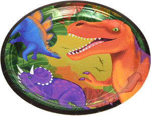 amscan Prehistoric Dinosaurs Metallic Round Plates, 9", Party Favor