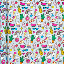 Load image into Gallery viewer, Birthday Gift Wrap Wrapping Paper for Boys, Girls, Adults. 6 Cute &amp; Funny Different Designs of 8 ft X 30 Roll! Includes Cactus, Fruit, Rainbows, Rainbow Sprinkles, Pizza, Balloons, Donuts, Ice Cream
