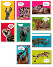 Load image into Gallery viewer, Assorted 9-Pack Animal Box Set All Occasion National Geographic Greeting Cards Bulk with Tiger, Elephant, Giraffe, Cheetah, Monkey &amp; More for Her for Him
